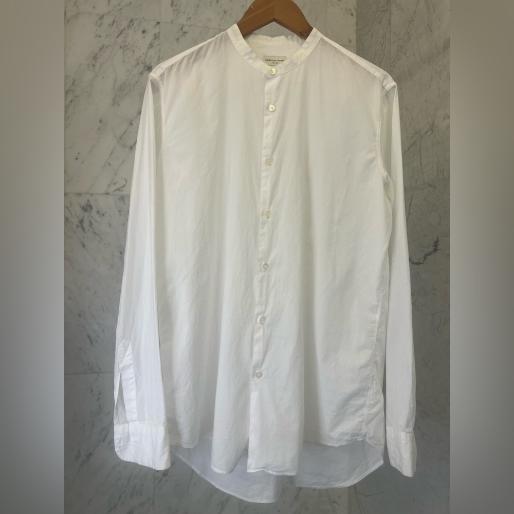 Dries Van Note white banded collar long sleeve shirt size 52